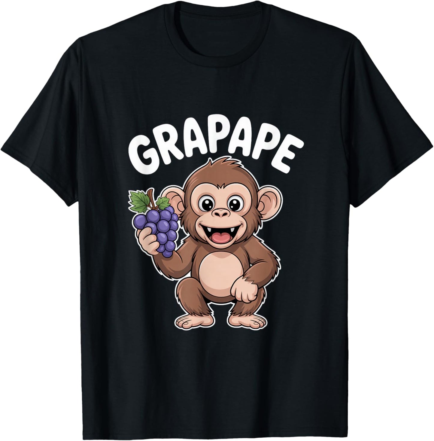 Grapape Grape Monkey Cartoon Cute Funny Ape T-Shirt - T-Shirt | Black