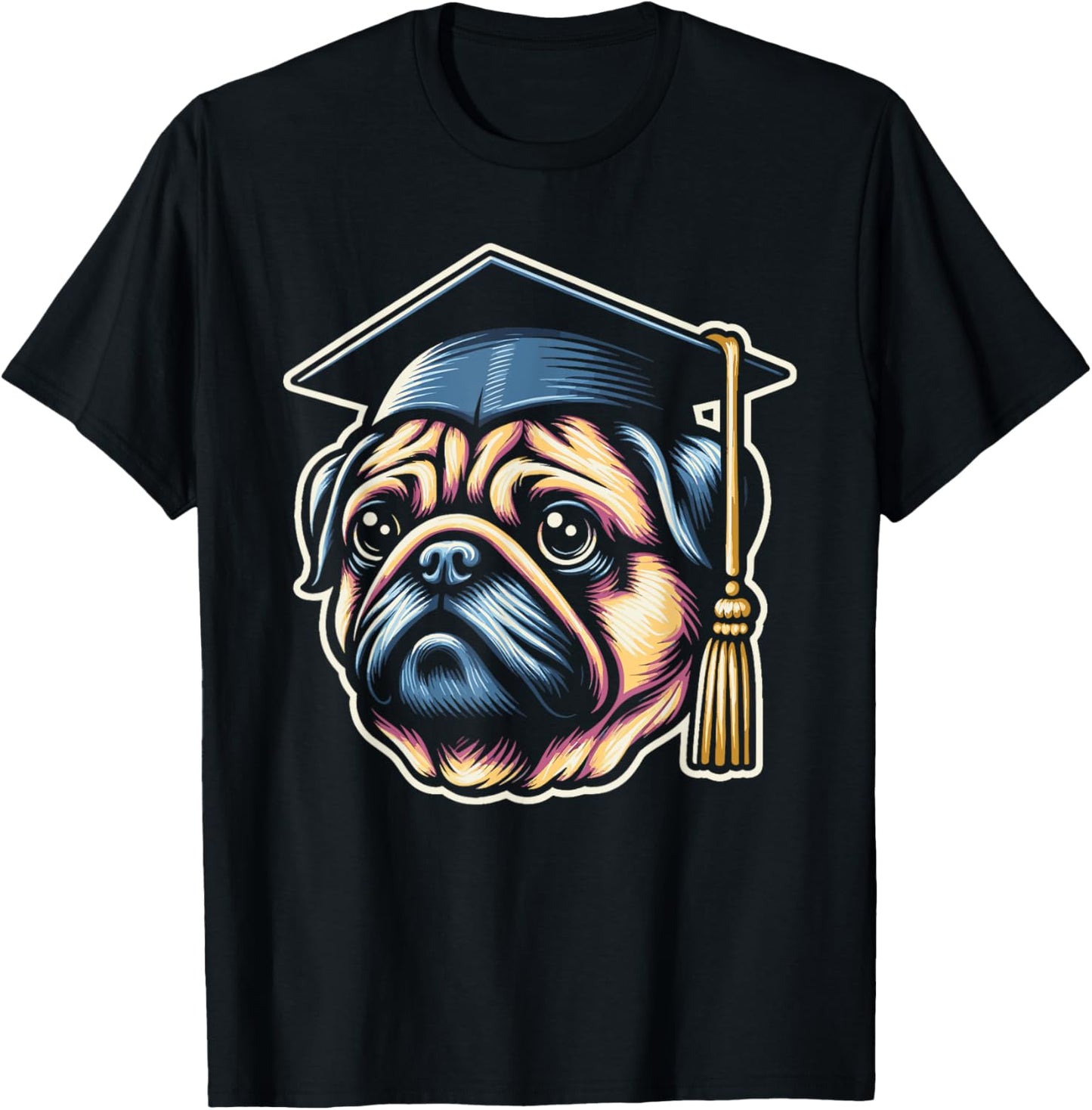 Pug Wearing Graduation Toga Hat Grad Party Pug Lover T-Shirt - T-Shirt | Black