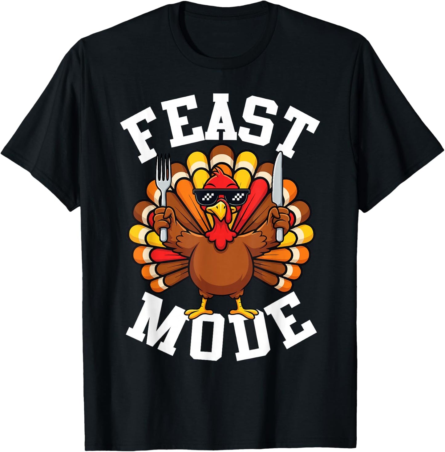 Thanksgiving Turkey Feast Mode Funny Fall Men Women Kids T-Shirt - T-Shirt | Black