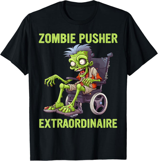 Wheelchair Costume Zombie Pusher Halloween Handicap Joke T-Shirt - T-Shirt | Black
