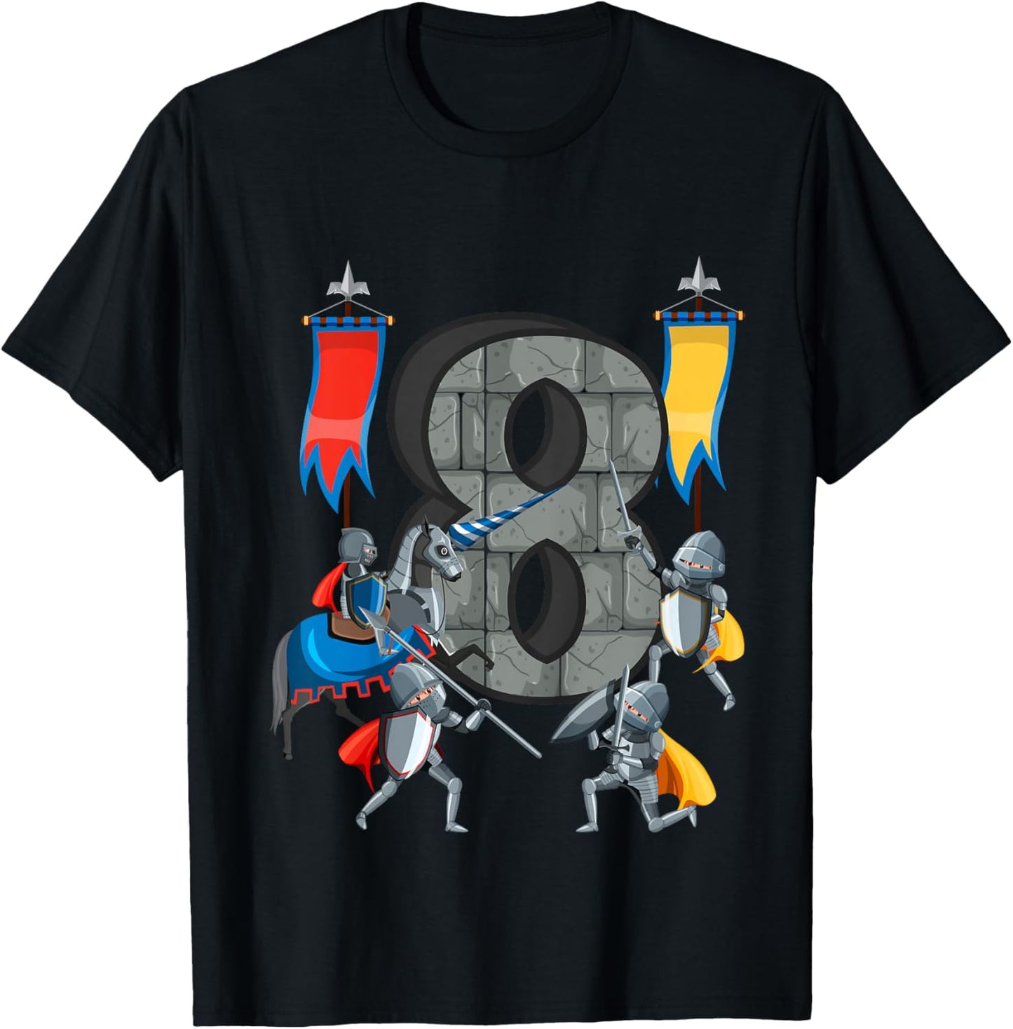 Medieval Knights Middle Ages History Castle 8th Birthday T-Shirt - T-Shirt | Black