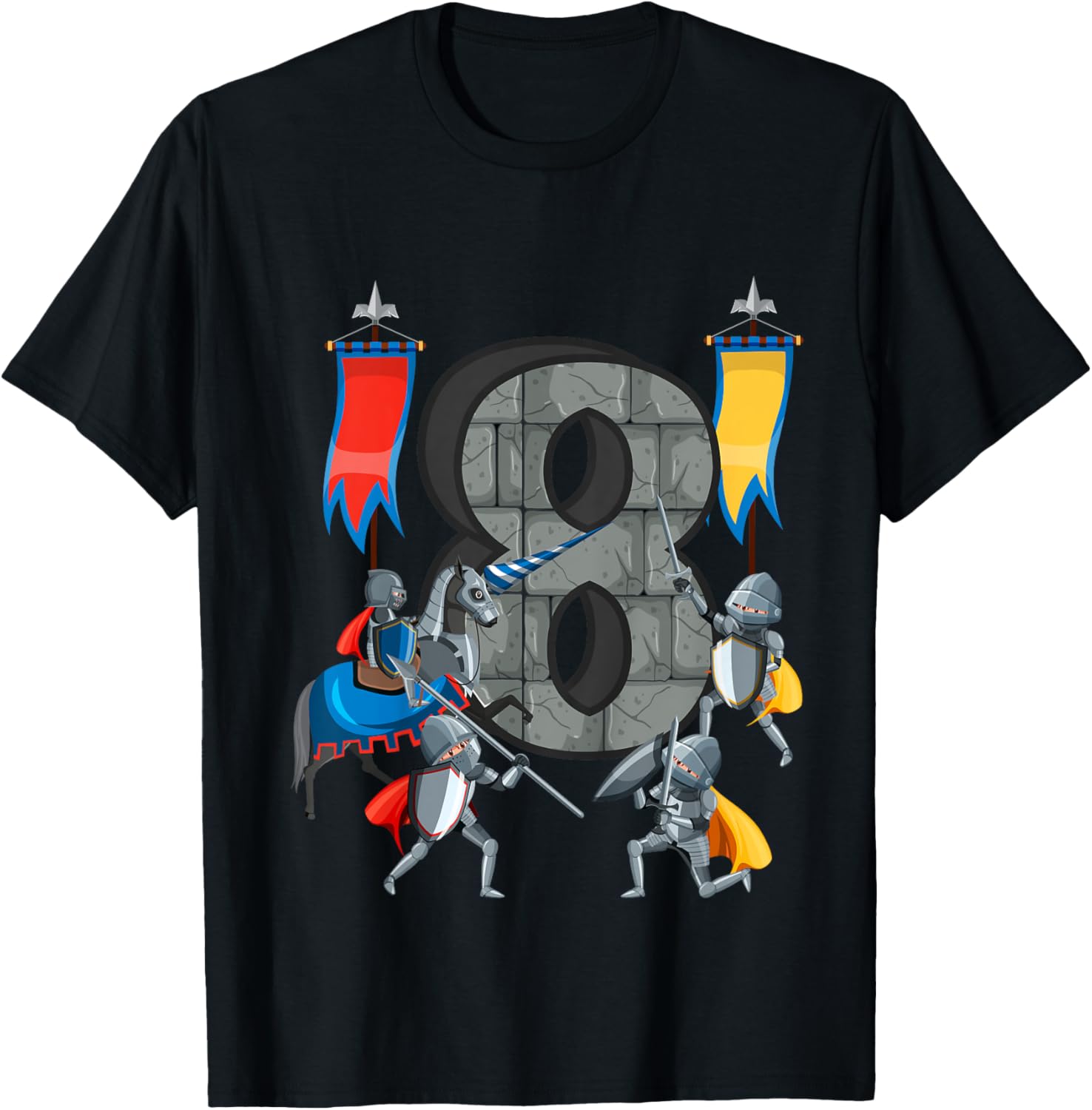 Medieval Knights Middle Ages History Castle 8th Birthday T-Shirt - T-Shirt | Black