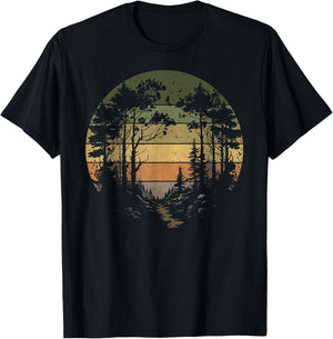 Trees Wildlife Nature Vintage Retro Forest Man Woman Girl T-Shirt - T-Shirt | Black