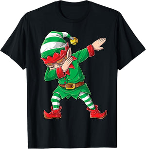 Christmas Dabbing Elf Squad Boys Men Xmas Family Matching Short Sleeve T-Shirt - T-Shirt | Black