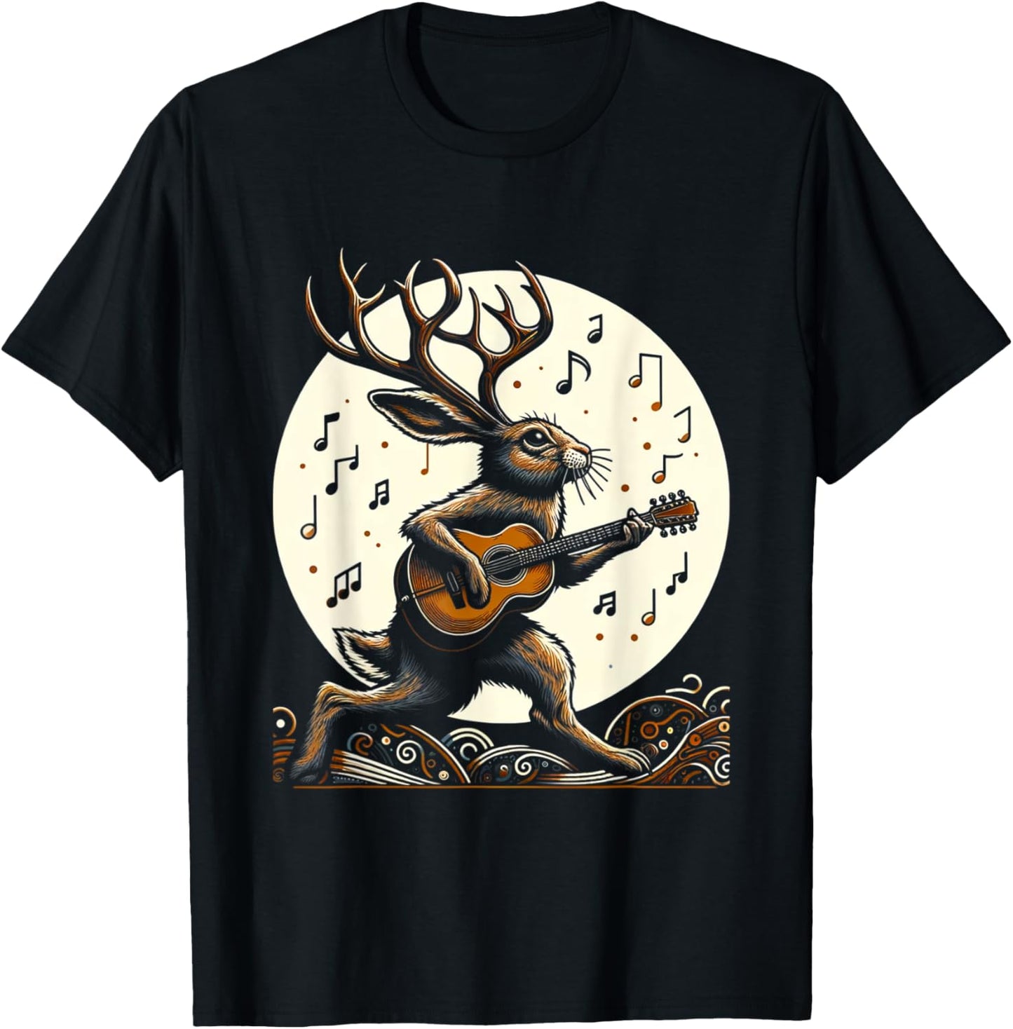 Graphic Art Funny Jackalope Playing Guitar Lovers Animals T-Shirt - T-Shirt | Black