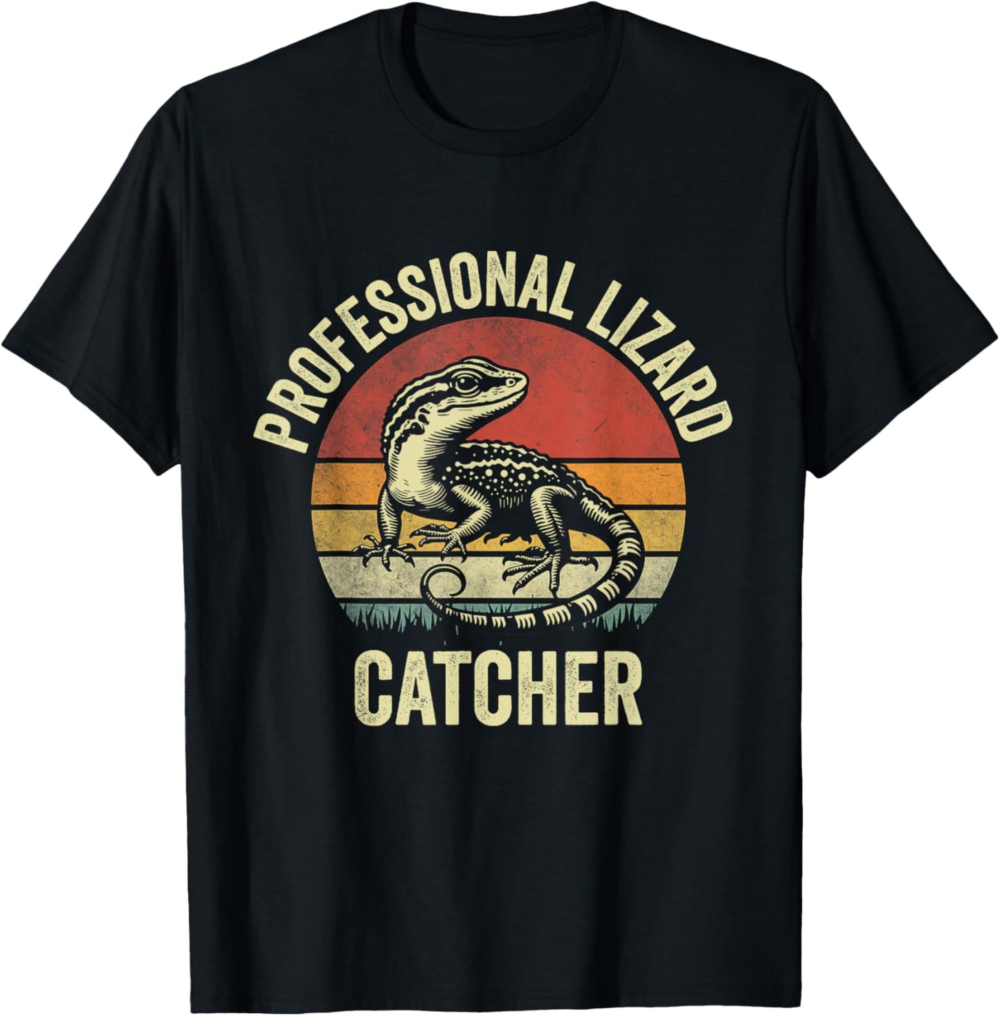 Professional Lizard Catcher Funny Retro Gecko Lizard Hunter T-Shirt - T-Shirt | Black
