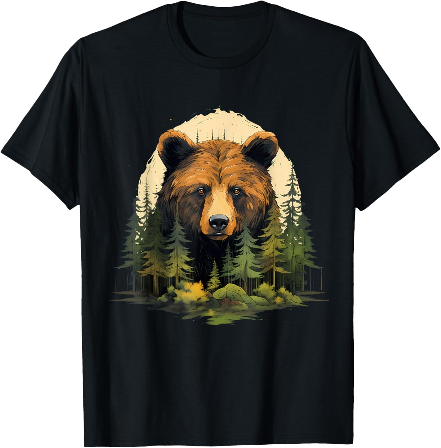 Bear Portrait Forest Animal Art Artwork Forest Wildlife T-Shirt - T-Shirt | Black