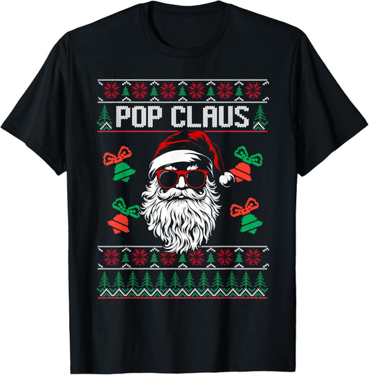 POP CLAUS Christmas Santa Claus Matching Family Pajamas T-Shirt - T-Shirt | Black