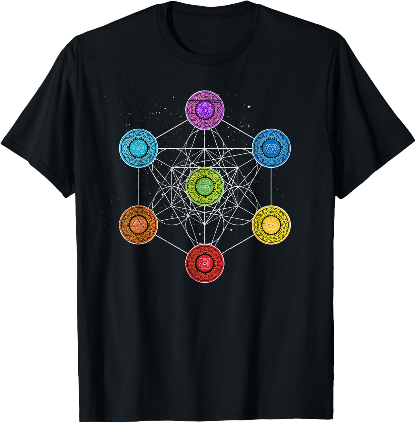 Sacred Geometry Metatrons Cube 7 Chakras - Psychedelic Shirt T-Shirt - T-Shirt | Black