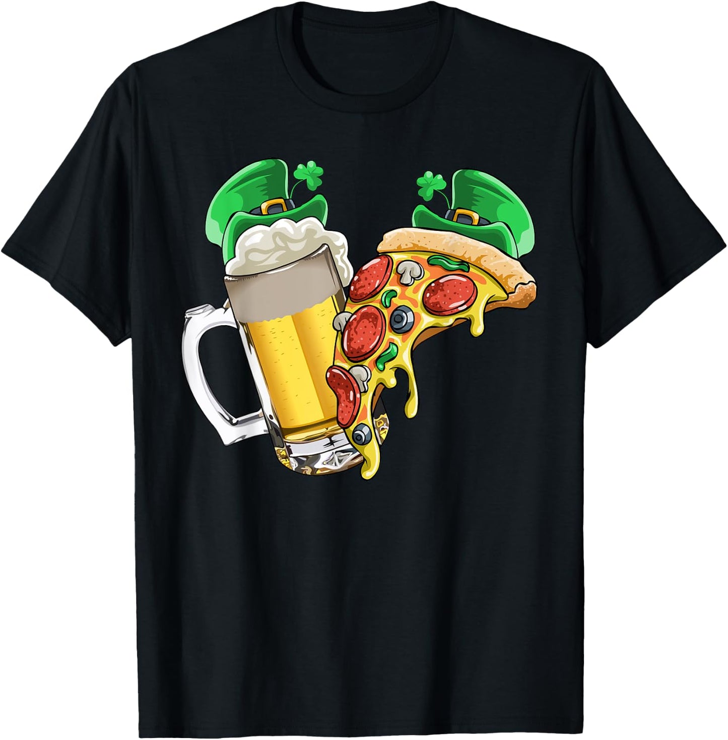 Beer Pizza St Patricks Day T Shirt Gift Party Women Men T-Shirt - T-Shirt | Black