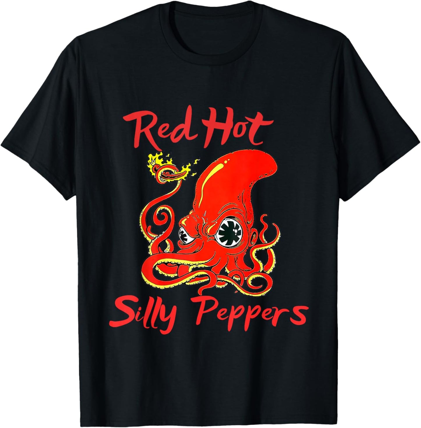 Octopus Chilli Red Hot Silly Peppers Funny T-Shirt - T-Shirt | Black