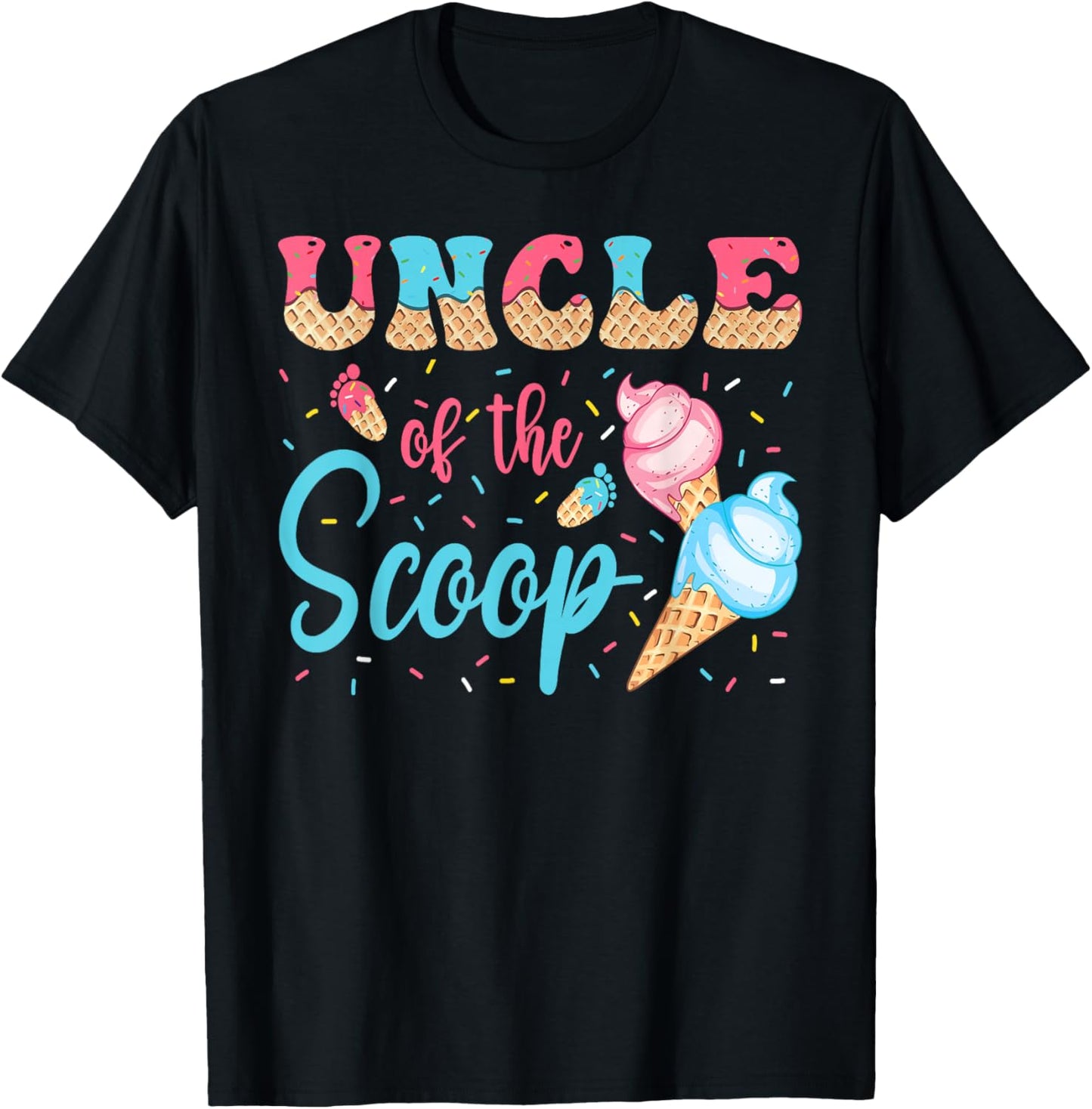 Uncle Of The Scoop Ice Cream Gender Reveal Baby Shower T-Shirt - T-Shirt | Black