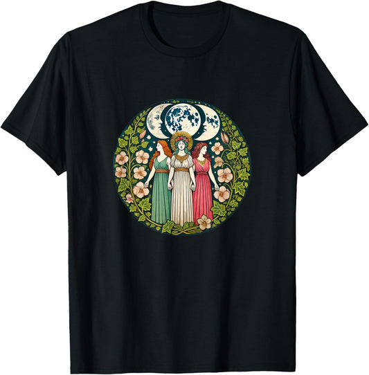 Triple Moon Goddesses Illustration Maiden Mother Crone T-Shirt - T-Shirt | Black