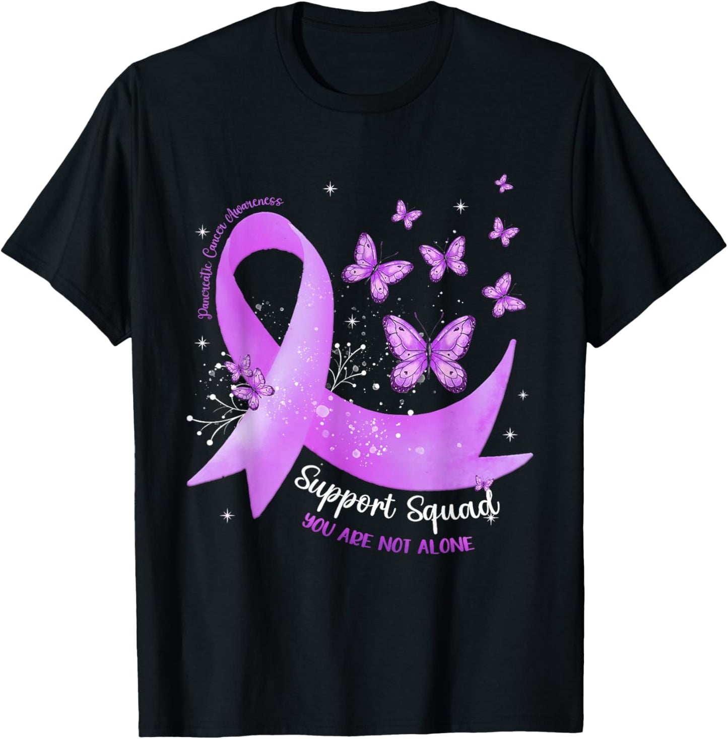 Support Squad Purple Ribbon Butterfly Pancreatic Cancer T-Shirt - T-Shirt | Black