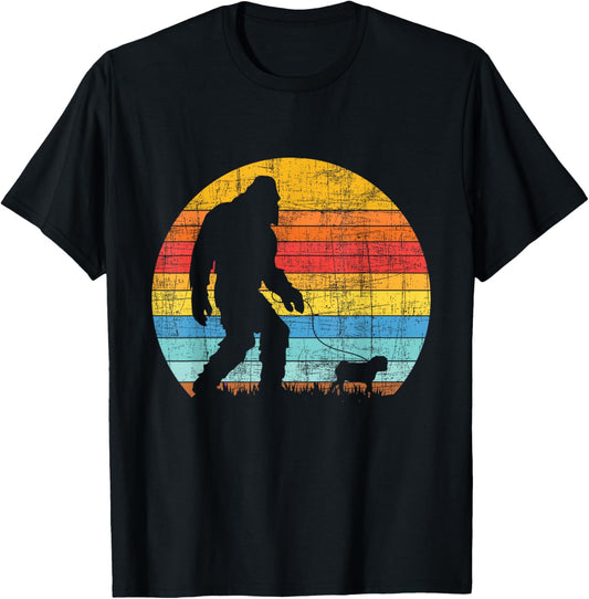 Bigfoot Walking with A Pug - Dog Owner Animal Puppy Trainer T-Shirt - T-Shirt | Black