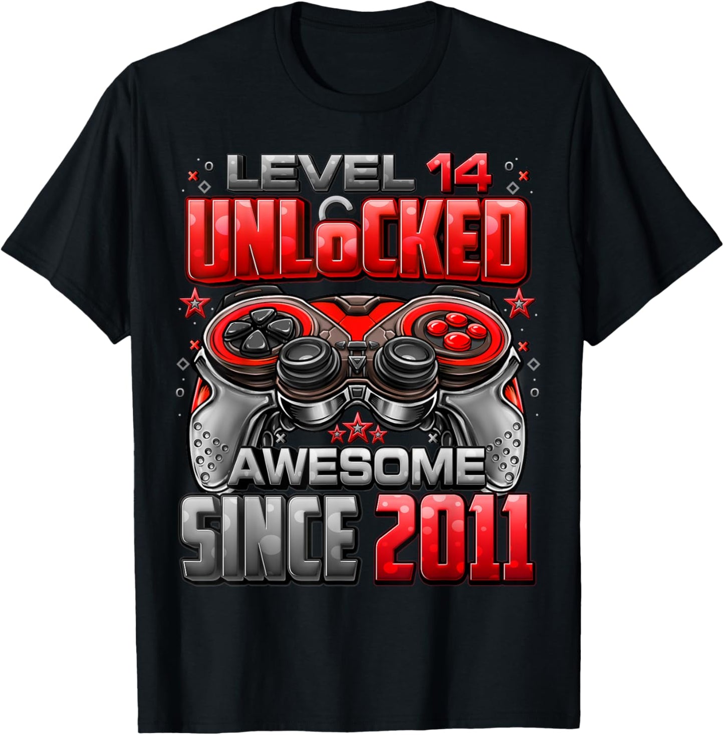Level 14 Unlocked Awesome Since 2011 14th Birthday Gaming T-Shirt - T-Shirt | Black