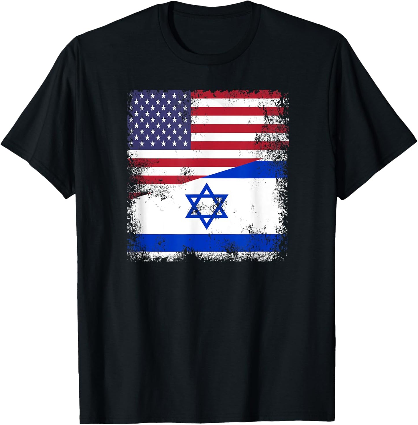 Half Israeli Flag | Vintage Israel USA Gift T-Shirt - T-Shirt | Black