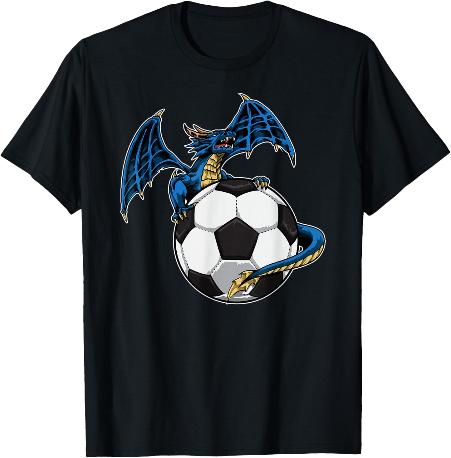 Cool Soccer Dragon Sitting On Soccer Ball T-Shirt - T-Shirt | Black