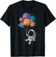 Astronaut Holding Planet Balloons Floating In Space T-Shirt - T-Shirt | Black