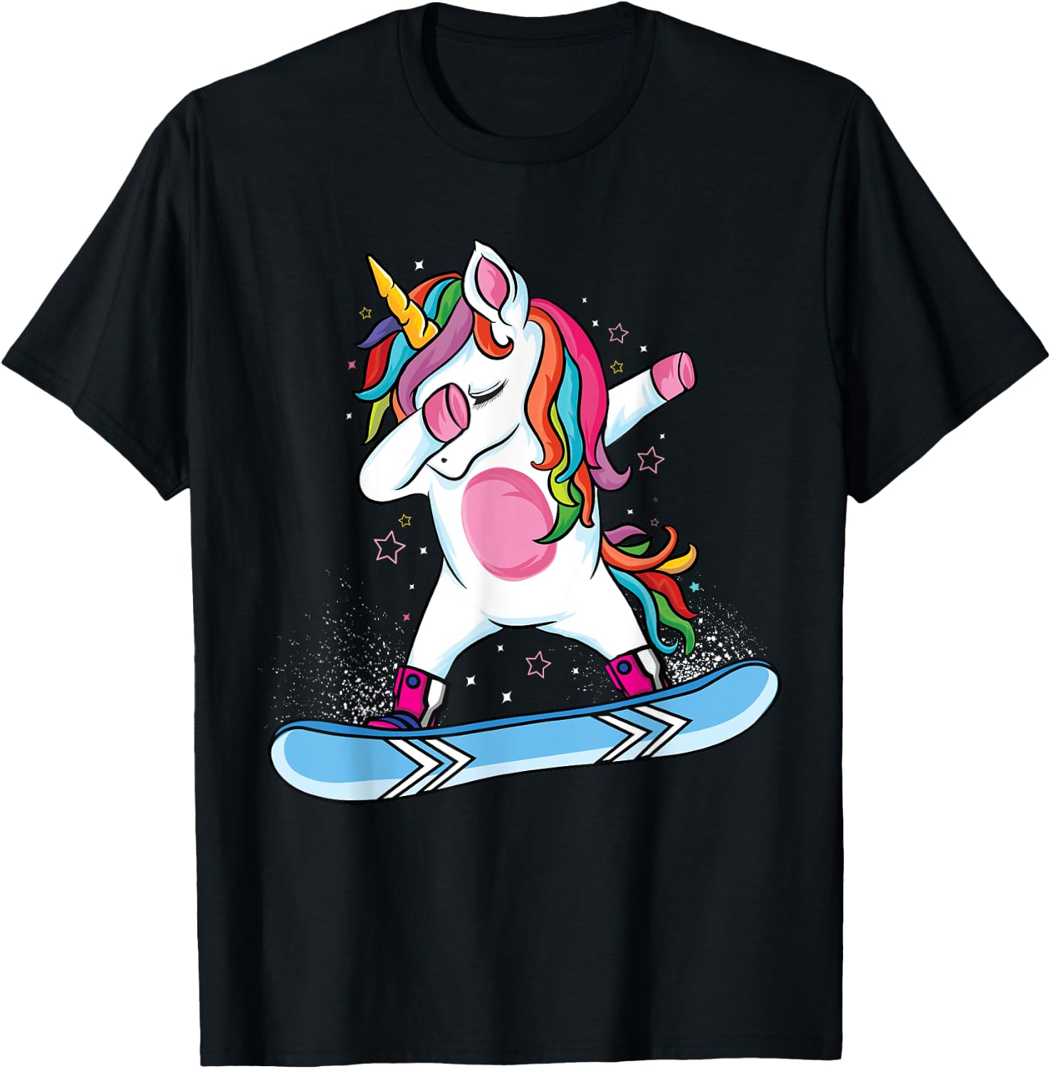Cute unicorn Snowboarding Skiing Dabbing unicorn Snowboard T-Shirt - T-Shirt | Black