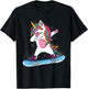 Cute unicorn Snowboarding Skiing Dabbing unicorn Snowboard T-Shirt - T-Shirt | Black