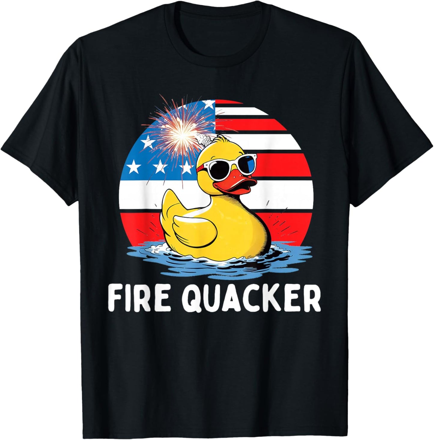 Fire Quacker Duck Firecracker Funny 4th of July USA Flag Kid T-Shirt - T-Shirt | Black