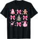 Cute Coquette Bow Pink Christmas Tree Santa Gingerbread Xmas T-Shirt - T-Shirt | Black