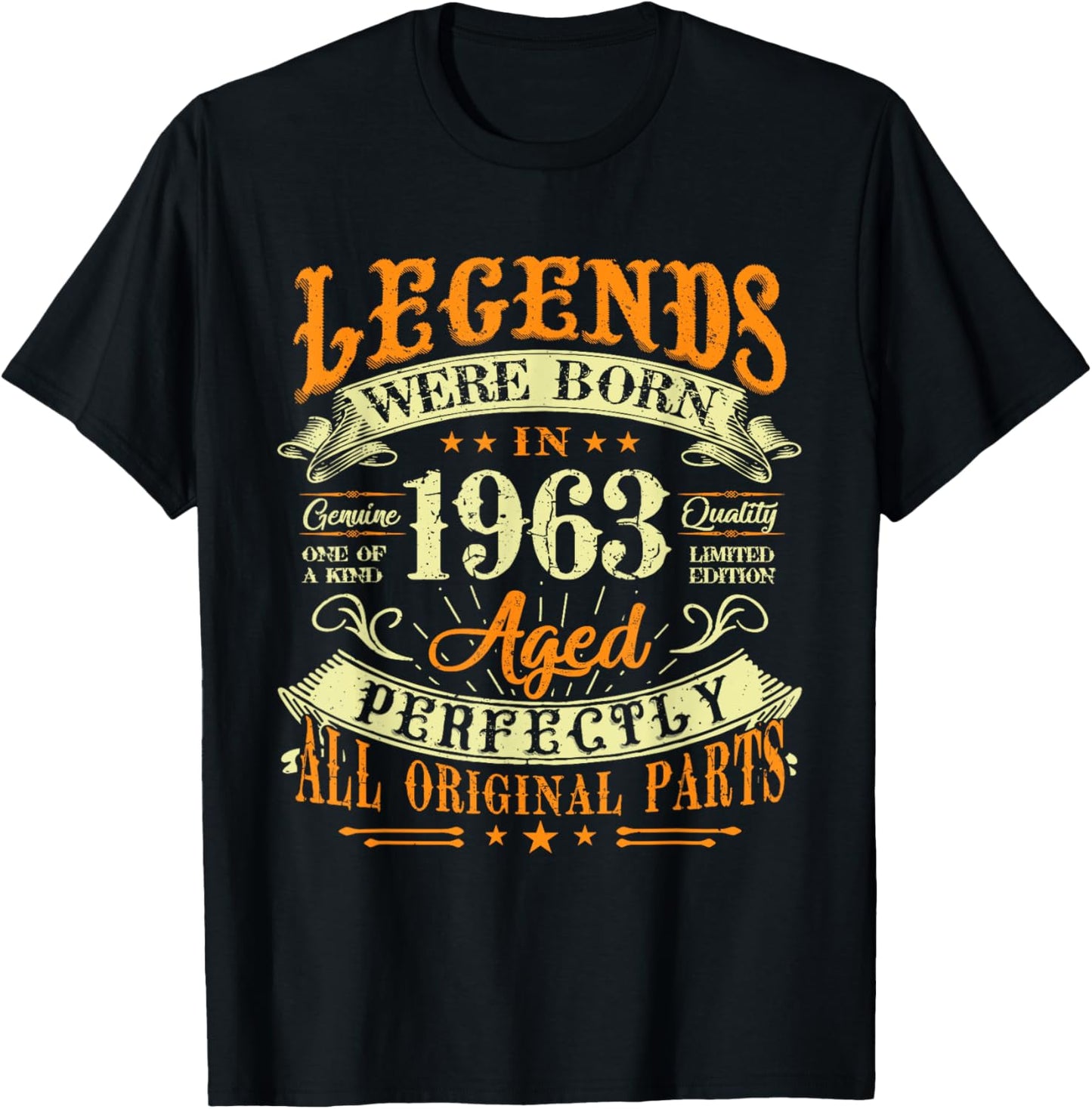 62th Birthday Vintage Legends Born In 1963 62 Years Old T-Shirt - T-Shirt | Black