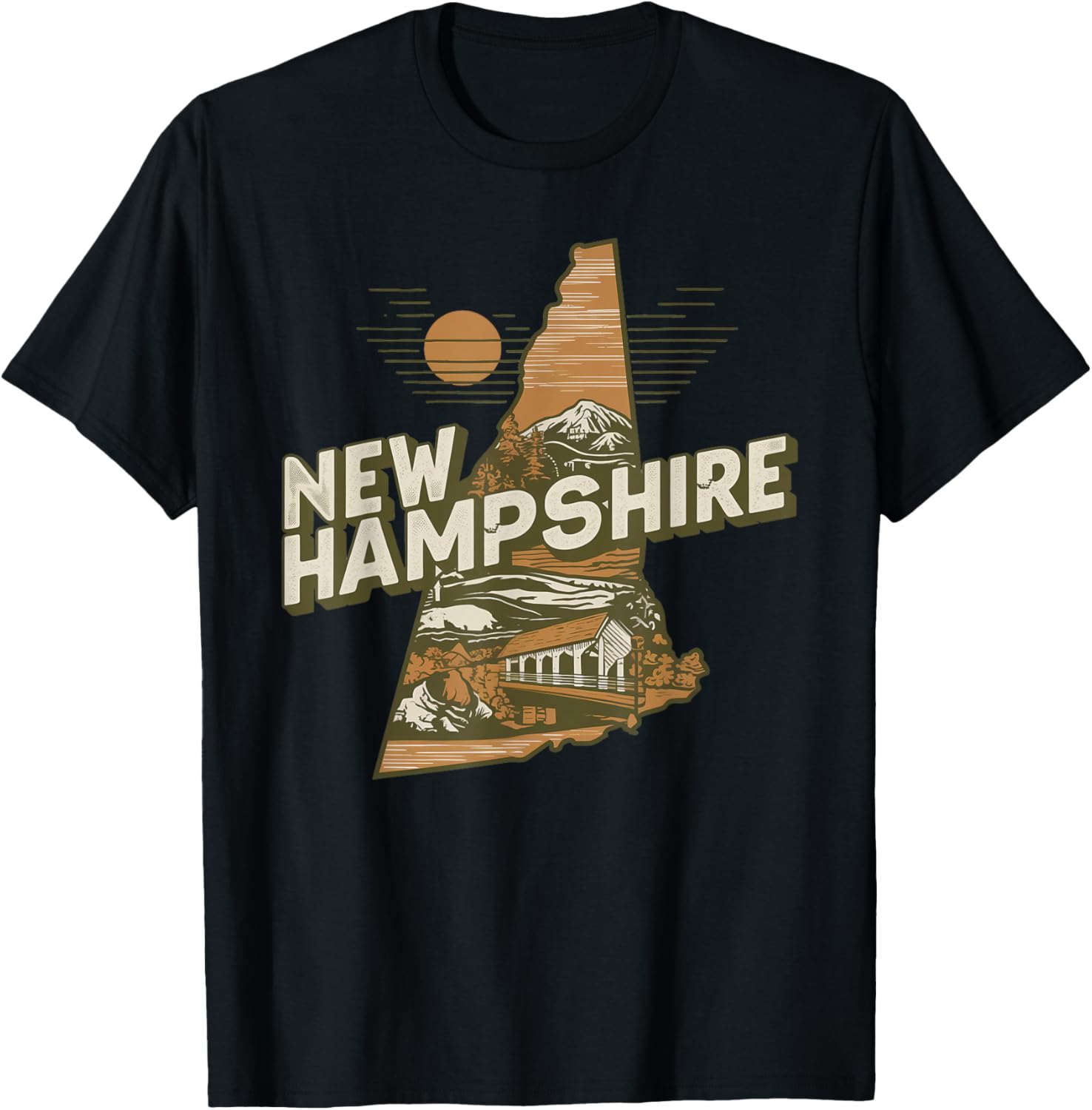 New Hampshire Souvenirs , Women & Kids New Hampshire Retro State - Black, Small T-Shirt - T-Shirt | Black