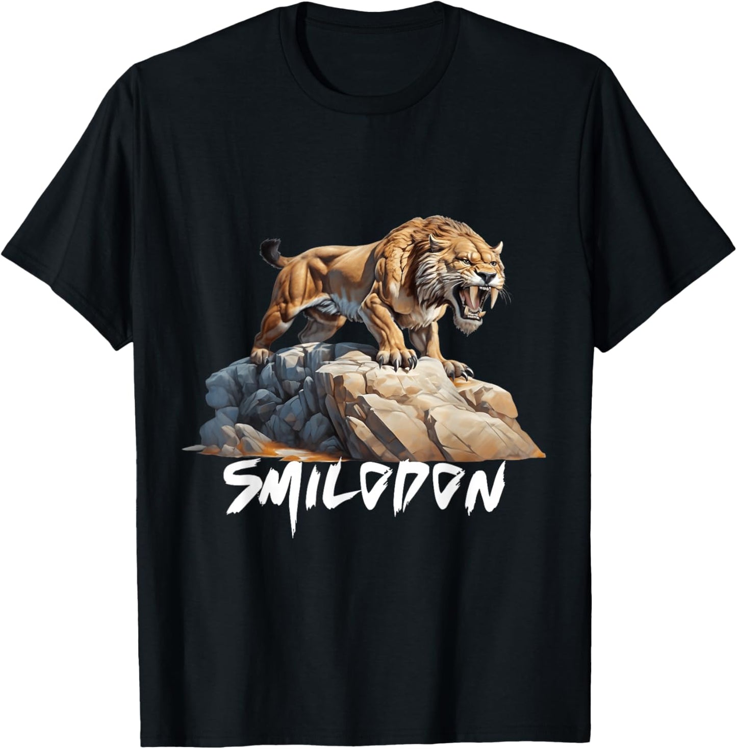Smilodon Saber-Toothed Cat SaberTooth Tiger Design T-Shirt - T-Shirt | Black