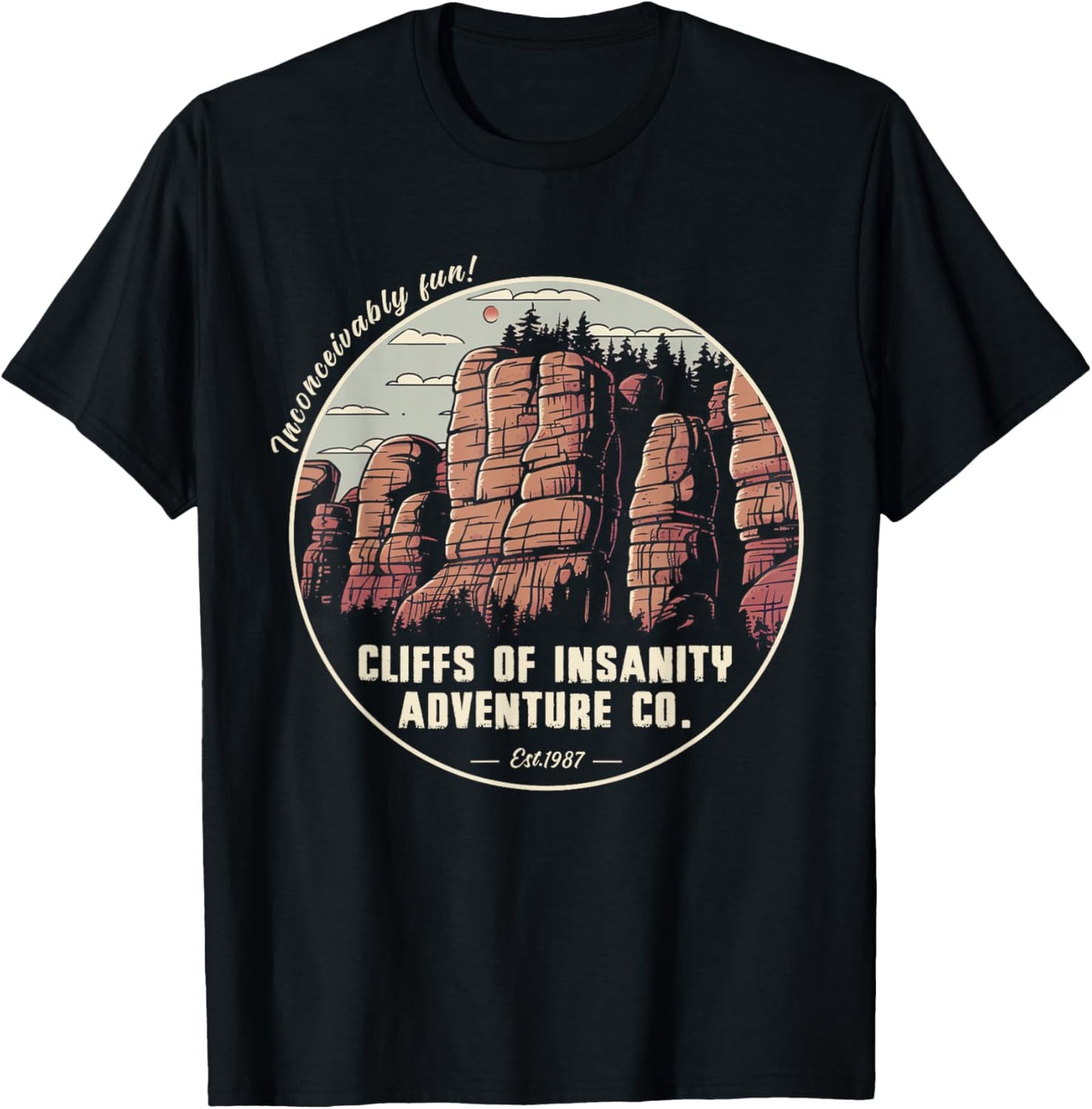 Volimty Shop Cliffs Of Vintage Movies Mountains Funny Costume Insanitys , Small, Black T-Shirt - T-Shirt | Black