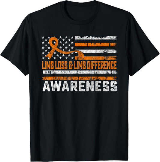 Limb Loss and Limb Difference Awareness Month USA Flag T-Shirt - T-Shirt | Black
