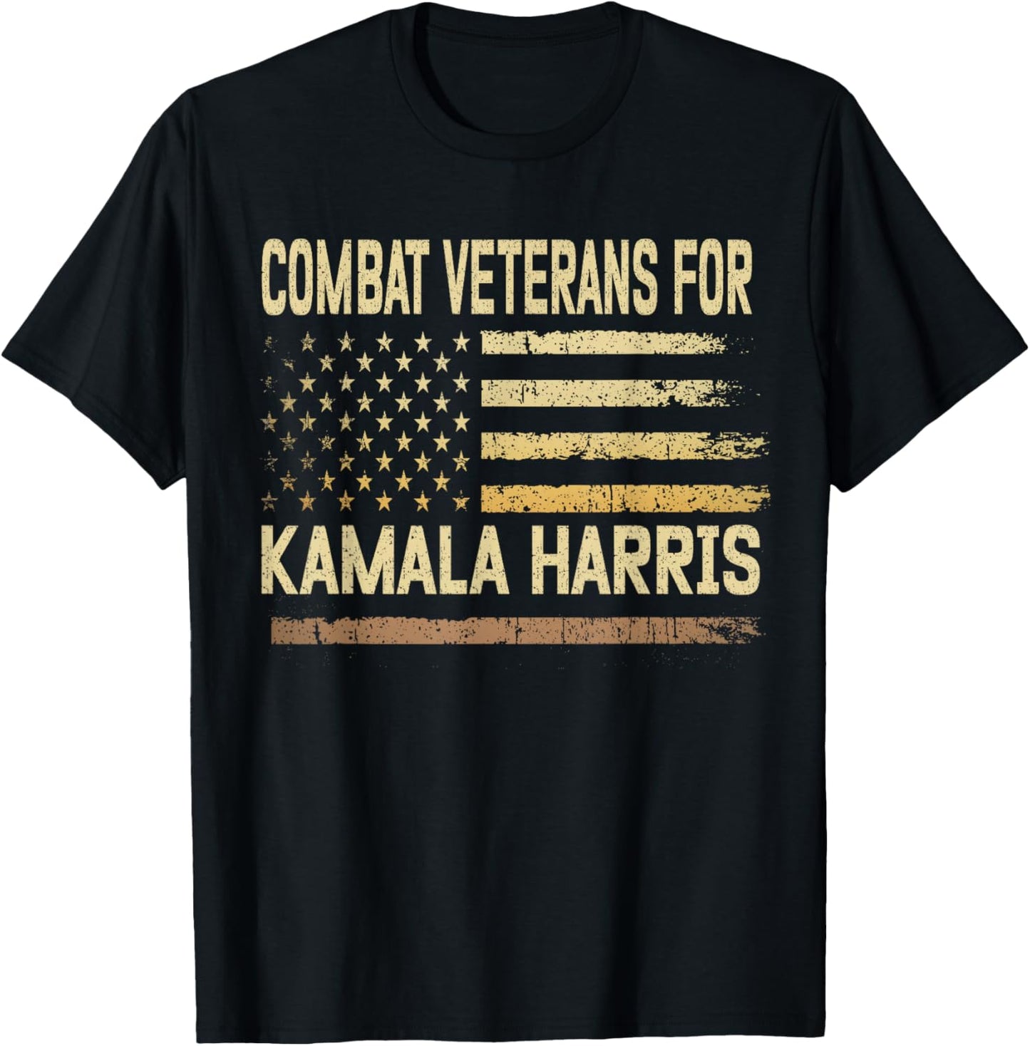 Combat Veterans For Kamala Harris Election USA Flag Military T-Shirt - T-Shirt | Black