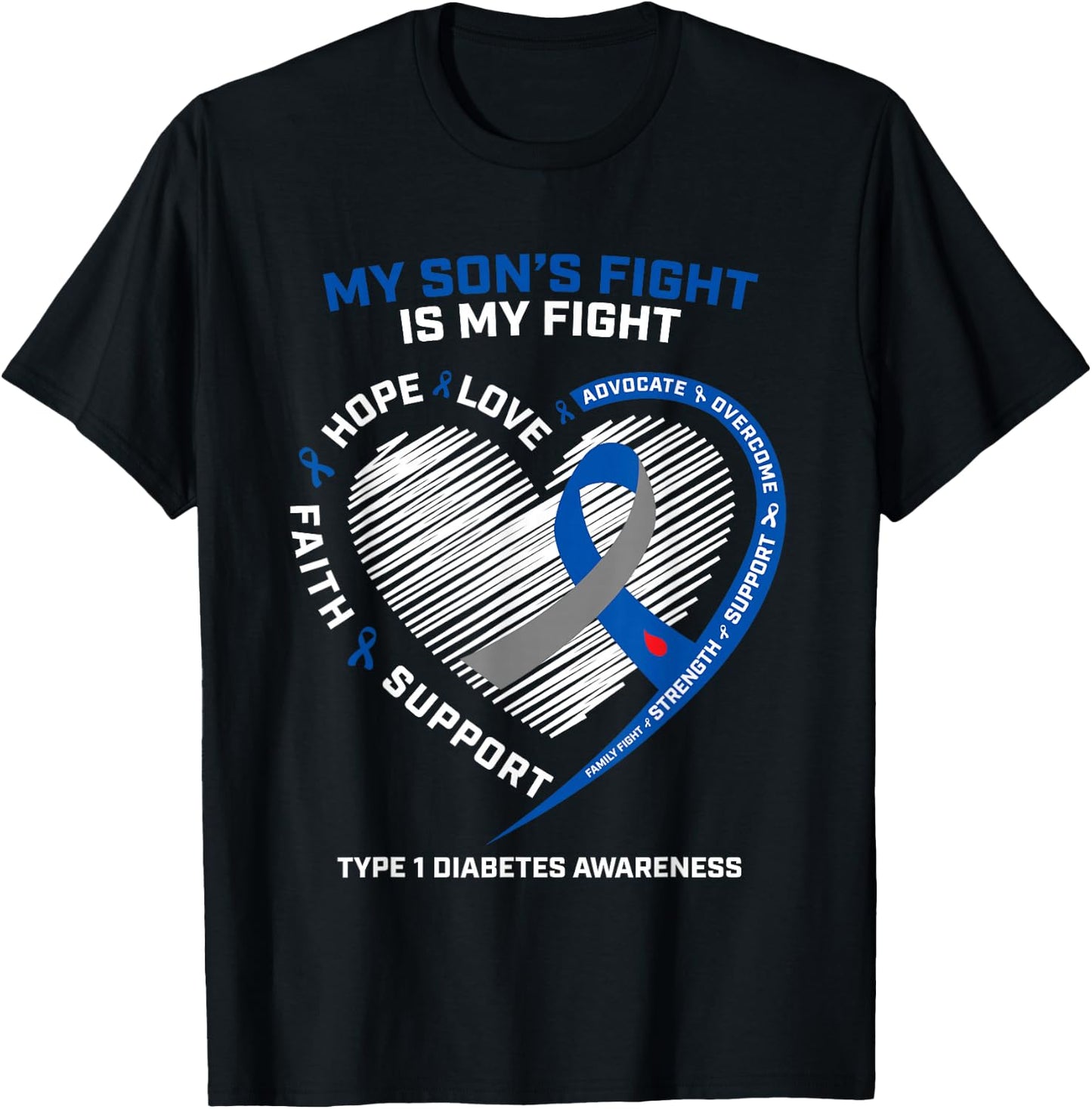 T1D Mom Dad My Son's Fight Type 1 Diabetes Awareness Gifts T-Shirt - T-Shirt | Black