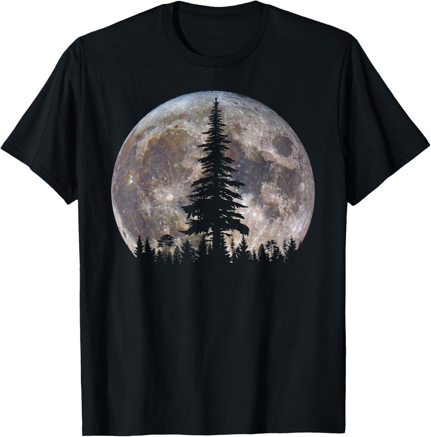 Retro Full Moon Minimalist Pine Tree Vintage Wildlife Trees T-Shirt - T-Shirt | Black