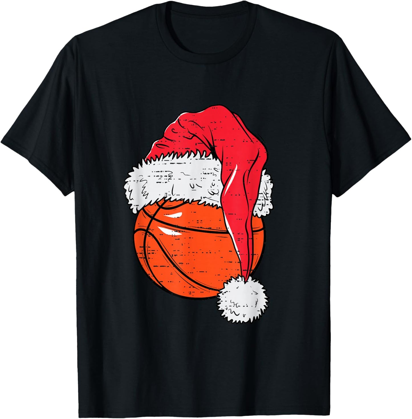 Funny Basketball Ball Santa Hat Christmas Xmas Men Boys Kids T-Shirt - T-Shirt | Black