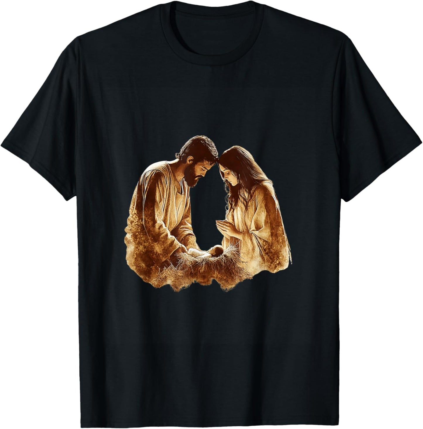 Vintage Nativity Scene Christmas Art T-Shirt - T-Shirt | Black