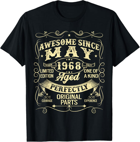 Awesome Since May 1968 Year Of Birth Birthday 1968 Vintage T-Shirt - T-Shirt | Black