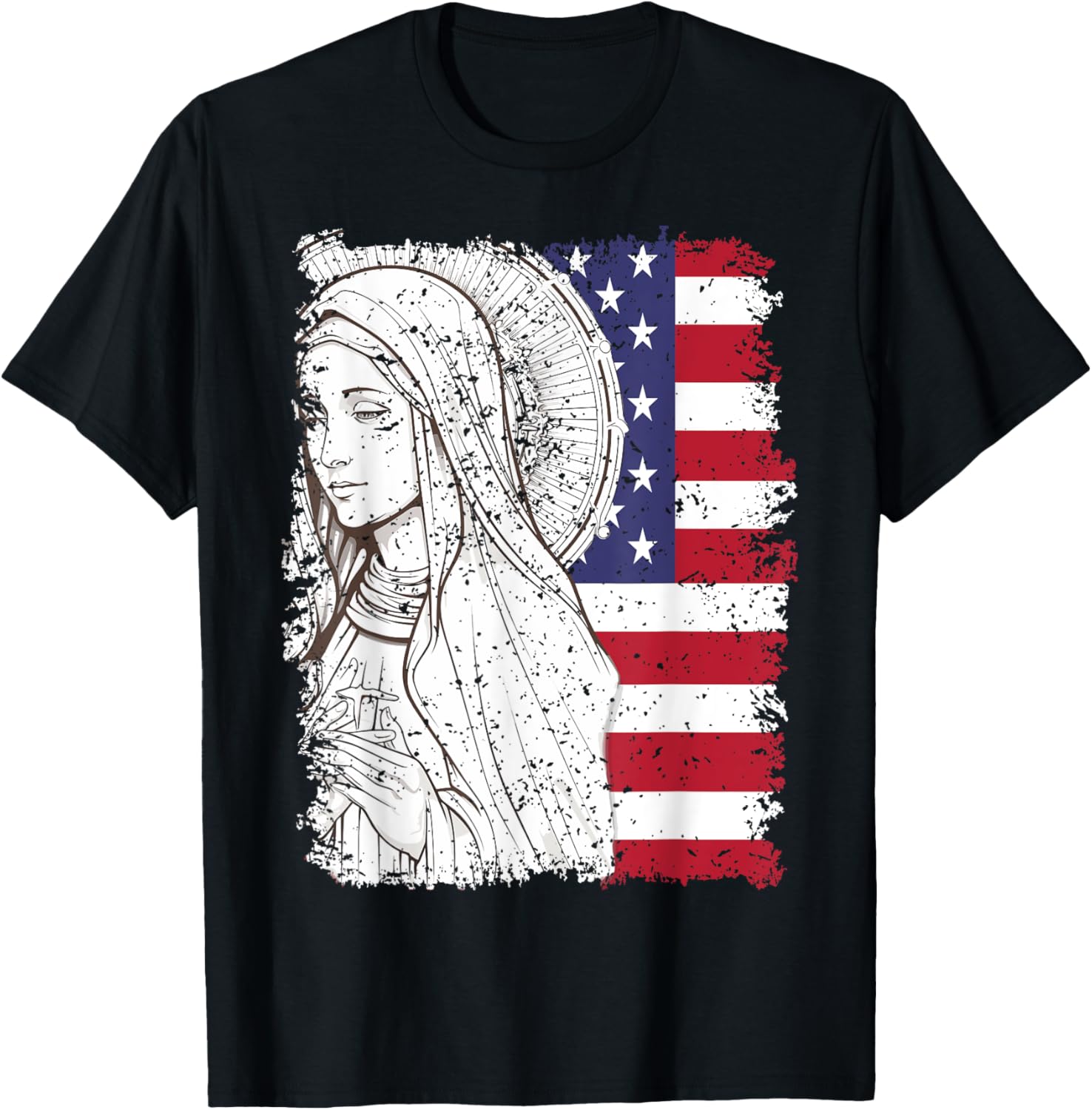 Our Lady of Fatima USA Flag T-Shirt - T-Shirt | Black