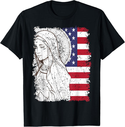 Our Lady of Fatima USA Flag T-Shirt - T-Shirt | Black