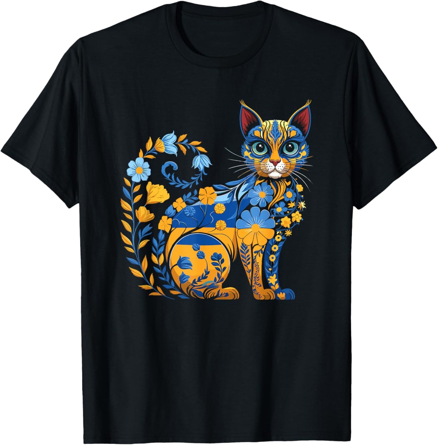 Ukrainian Flag Vintage Ukrainian Style Vyshyvanka Ukrainian Cat Pattern , Black, S T-Shirt - T-Shirt | Black