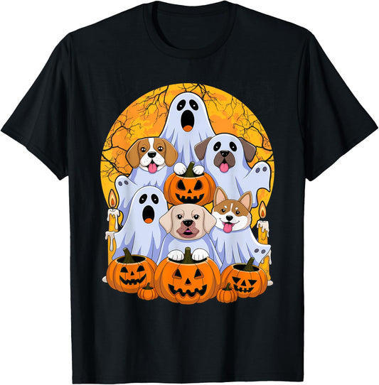 Dog Ghost Cute Dog Dressed As Ghost Funny Halloween Dog T-Shirt - T-Shirt | Black