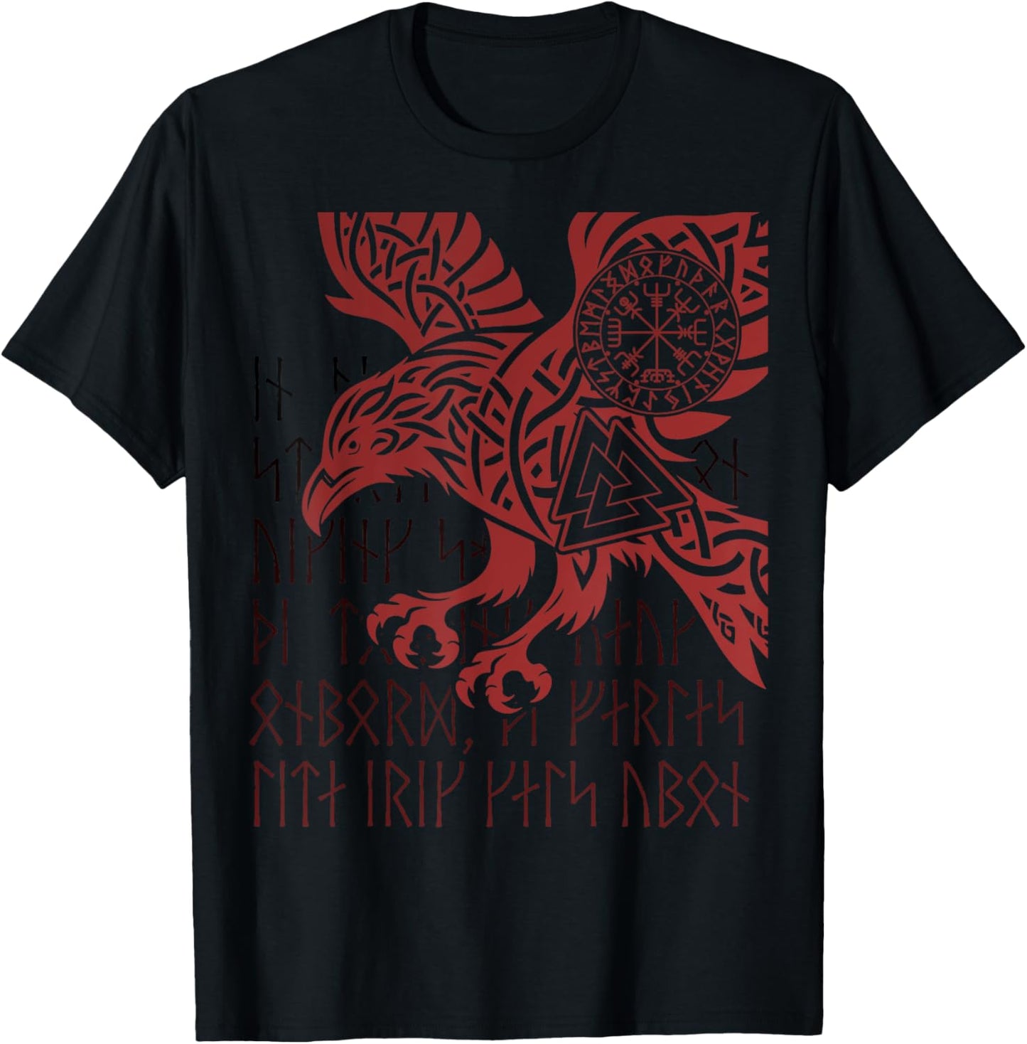 Odin's Raven, Viking Compass, Valknut & Runes Viking Warrior T-Shirt - T-Shirt | Black