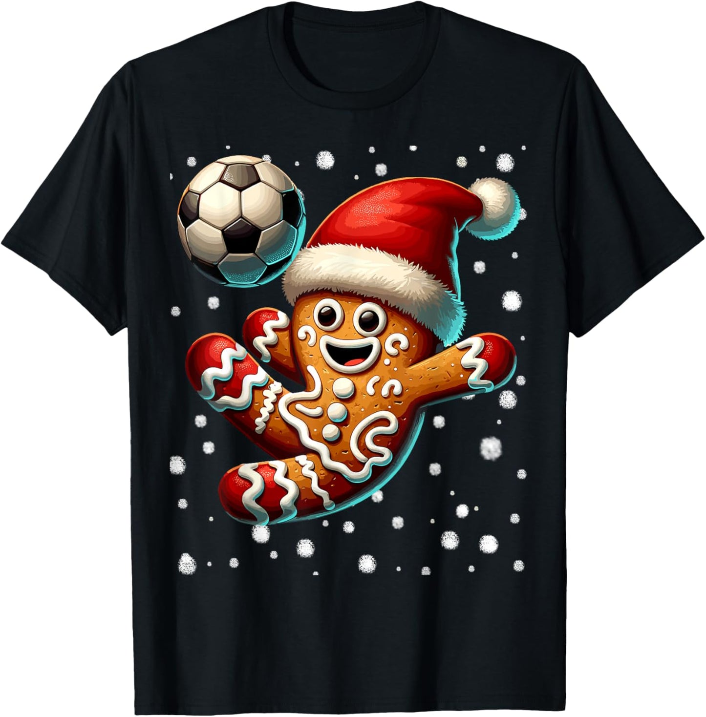 Gingerbread Plays Soccer Bicycle Kick, Cookie Christmas T-Shirt - T-Shirt | Black