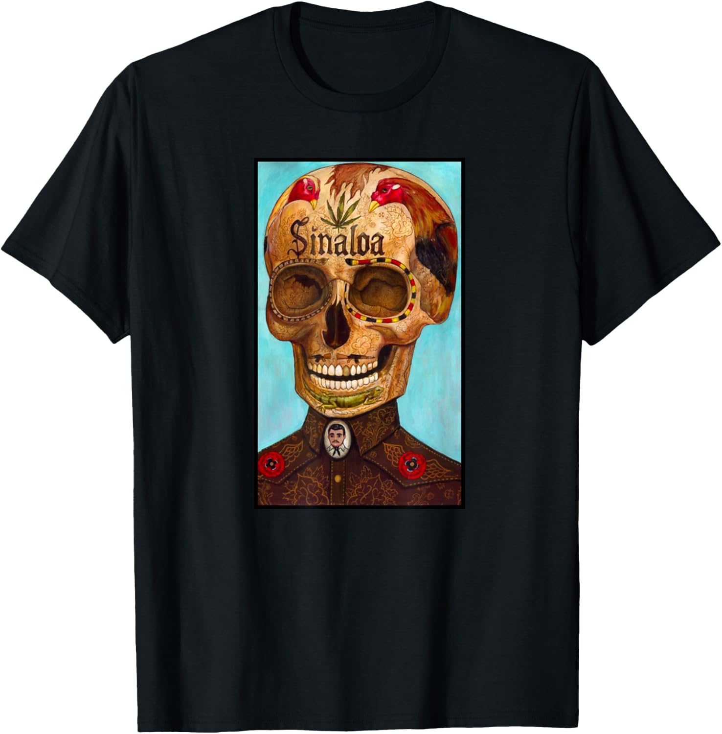 Jesus Malverde Calavera T-Shirt - T-Shirt | Black