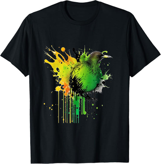 Abstract Water Color New Zealand National Bird Kiwi Bird T-Shirt - T-Shirt | Black