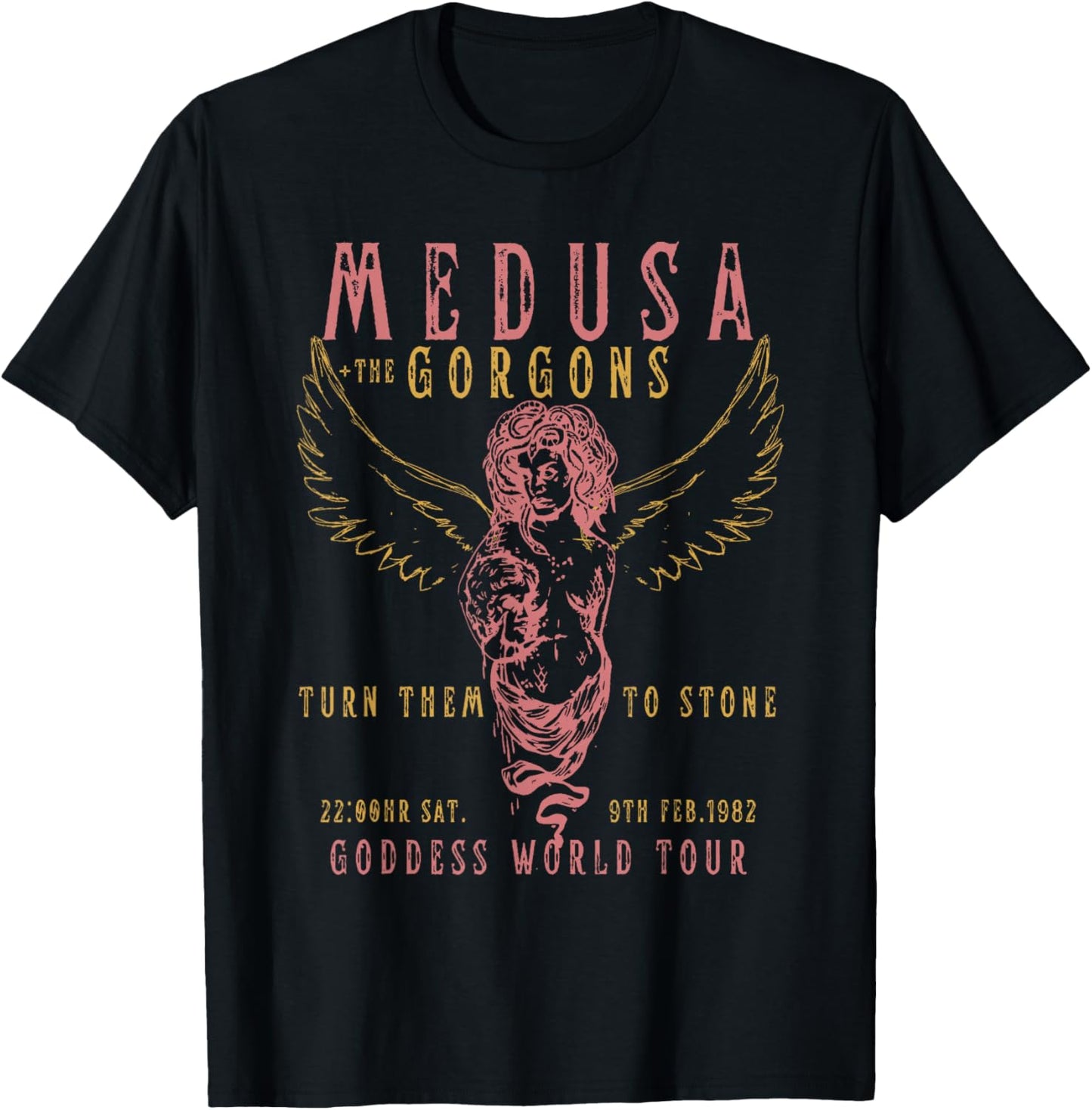 Die Medusa Distressed Band mit weiblichem Blick | Goddess World Tour T-Shirt - T-Shirt | Black