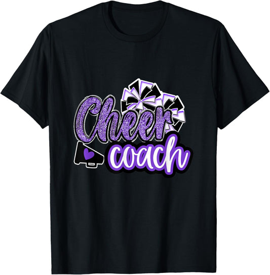 Cheer Coach Shirt, Megaphone Purple Leopard Cheetah Print T-Shirt - T-Shirt | Black