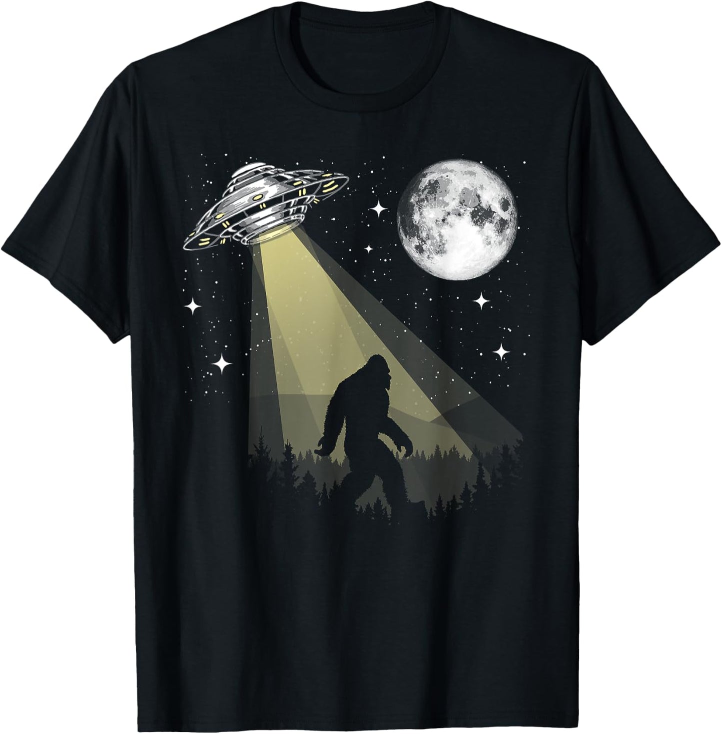 Bigfoot & UFO Conspiracy Pals Night & Nature Funny T-Shirt - T-Shirt | Black