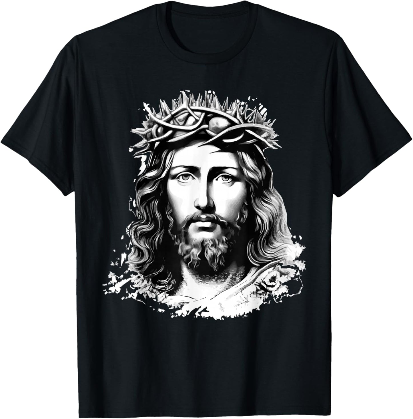 Face of Jesus Christ Crown of Thorns Catholic Faith T-Shirt - T-Shirt | Black